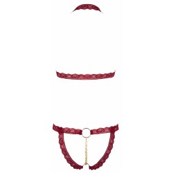 Ensemble string ouvert et seins nus bordeaux - Cottelli Lingerie